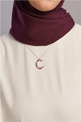 C Harfli Trend Baget Renkli Doğal Zirkon Taşlı 14 Ayar Rose Altın Kaplama 925 Ayar Kadın Gümüş Kolye