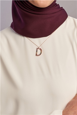 D Harfli Trend Baget Renkli Doğal Zirkon Taşlı 14 Ayar Rose Altın Kaplama 925 Ayar Kadın Gümüş Kolye