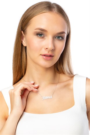 Fatma İsimli Trend 14 Ayar Beyaz Altın Kaplama 925 Ayar Kadın Gümüş Kolye
