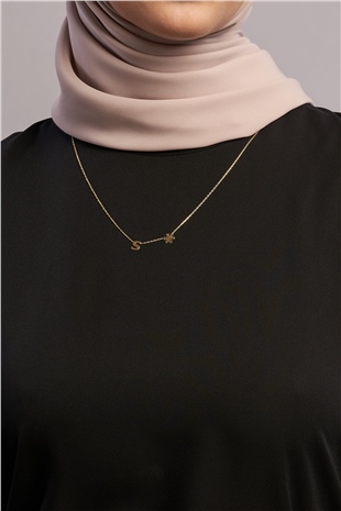 Harfli Kar Tanesi Motifli 14K Sarı Altın Kaplama 45 cm Zincirli Kadın Gümüş Kolye
