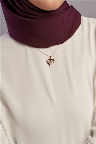 Kalp Motifli Renkli Doğal Zirkon Taşlı 14K Rose Altın Kaplama 45 cm Zincirli Kadın Gümüş Kolye