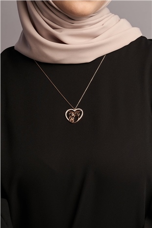 Kalpli Anne Yavru Baykuş Motifli Taşlı 14K Rose Altın Kaplama 45 cm Zincirli Kadın Gümüş Kolye