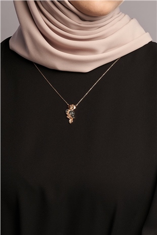 Papağan Motifli Doğal Zirkon Taşlı 14K Rose Altın Kaplama 45 cm Zincirli Kadın Gümüş Kolye