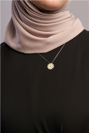 Papatya Çiçeği Motifli 14 Ayar Beyaz Altın Kaplama 925 Ayar Kadın Gümüş Kolye