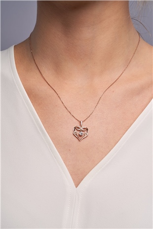 Sonsuzluk Simgeli Kalp Motifli 14K Rose Altın Kaplama 45 cm Zincirli Kadın Gümüş Kolye
